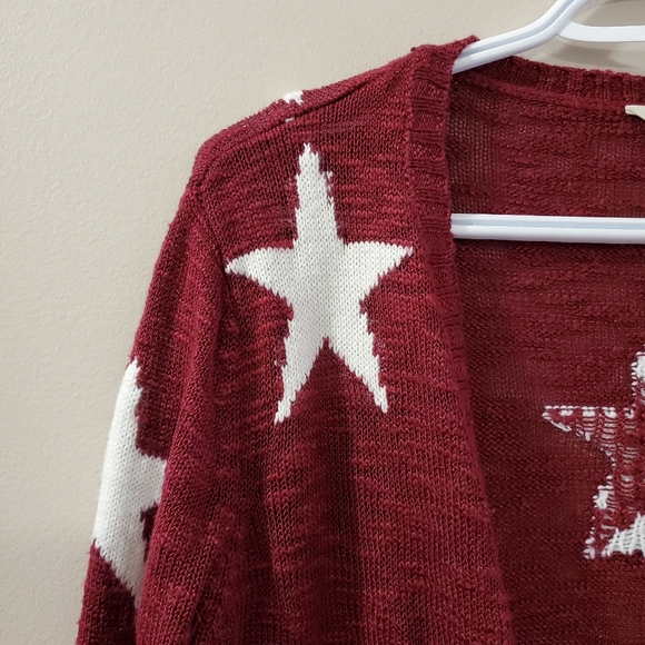 Charming Charlie - Maroon Star Knit Open Front Cardigan - Size M - Picture 3 of 8
